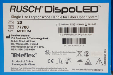 Teleflex 77700 Rusch Dispoled Laryngoscope Handle, Size M (x) - Box of 20